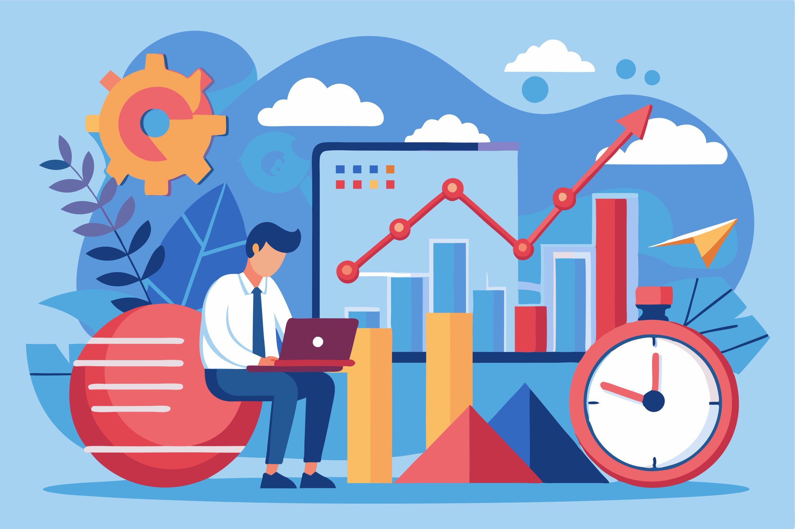 A Business Professional Engages With Trends And Metrics On A Lap